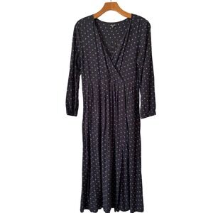 Madewell Polka Dot Surplice V-Neck Faux Wrap Midi Dress‎ Black Purple size small